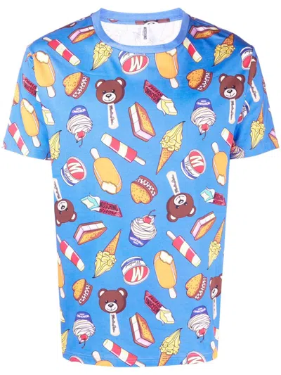 Moschino Graphic-print Cotton T-shirt In 蓝色