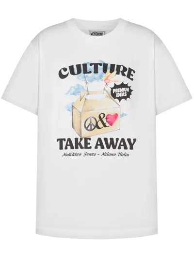 Moschino Women White Graphic Crew Neck T-shirt, Xs Luxury T-shirts For Women Darveys