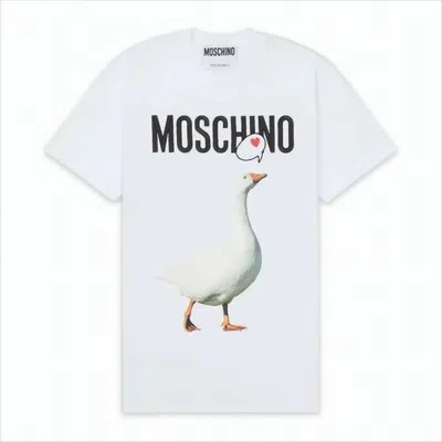 Moschino Graphic Print Cotton T-shirt With Goose Motif In White