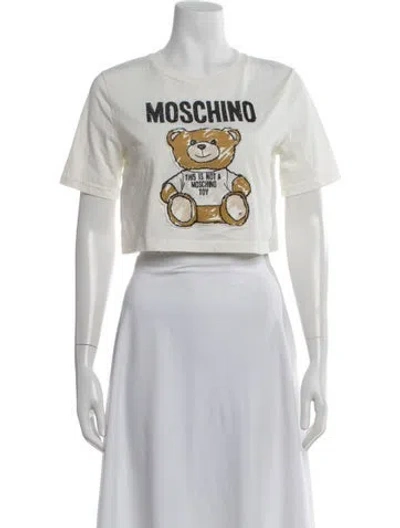 Pre-owned Moschino Graphic Print Crew Neck Crop Top In Neutral