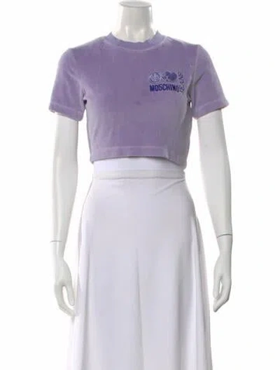 Pre-owned Moschino Graphic Print Crew Neck Crop Top In Purple