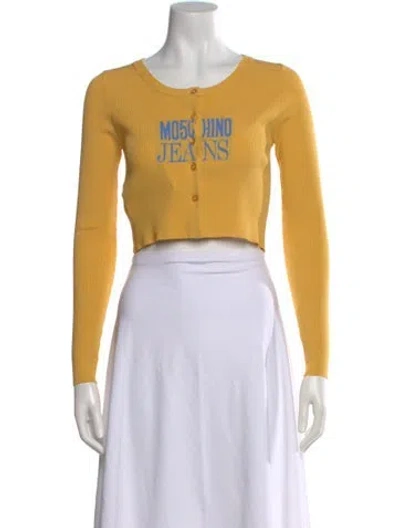 Pre-owned Moschino Graphic Print Crew Neck Crop Top In Yellow