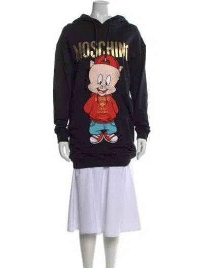 Pre-owned Moschino Graphic Print Crew Neck Hoodie In Black