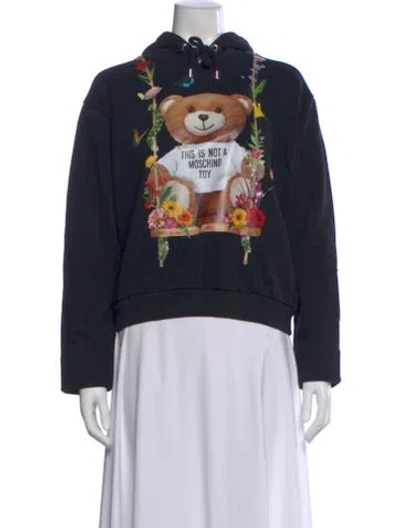 Pre-owned Moschino Graphic Print Crew Neck Hoodie In Black