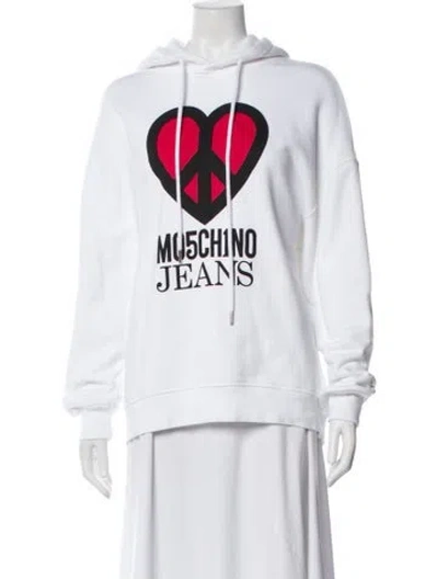 Pre-owned Moschino Graphic Print Crew Neck Hoodie In White