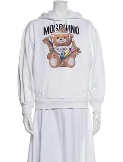 Pre-owned Moschino Graphic Print Crew Neck Hoodie In White