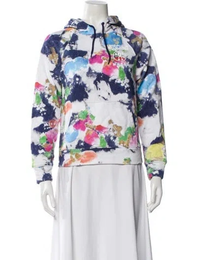 Pre-owned Moschino Graphic Print Crew Neck Hoodie In White