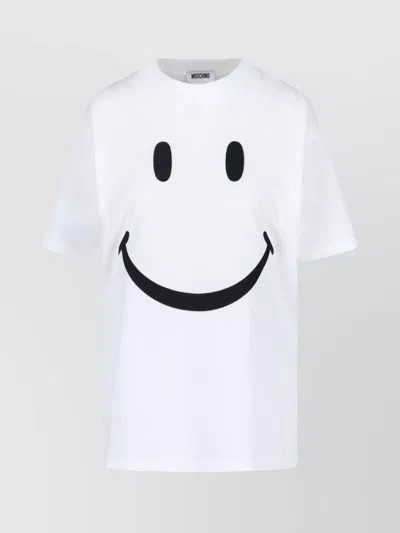 Moschino Graphic Print Crew Neck Short Sleeve Top In White