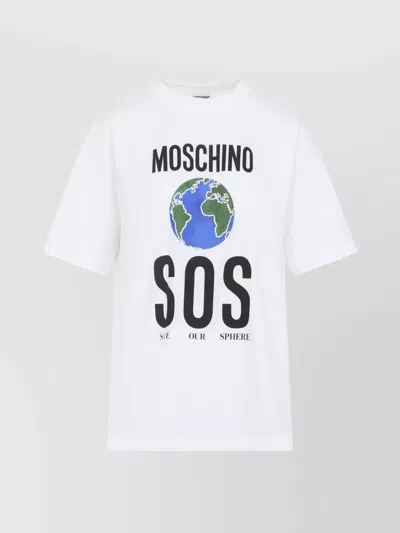 Moschino Graphic Print Crew Neck Short Sleeves Top In White