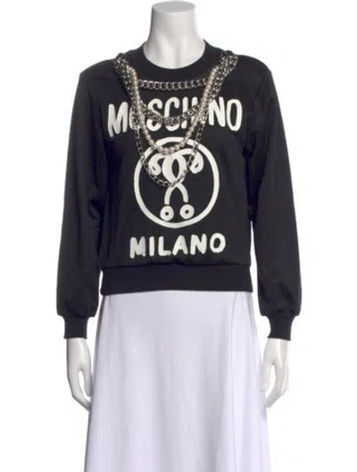 Pre-owned Moschino Graphic Print Crew Neck Sweater In Black