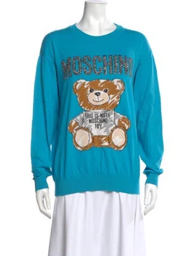 Pre-owned Moschino Graphic Print Crew Neck Sweater In Blue