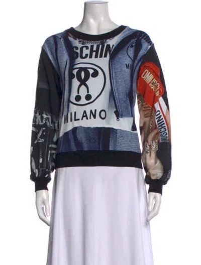 Pre-owned Moschino Graphic Print Crew Neck Sweater In Blue