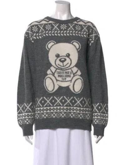 Pre-owned Moschino Graphic Print Crew Neck Sweater In Grey
