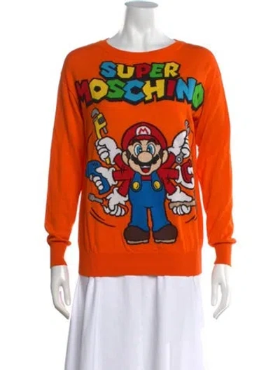 Pre-owned Moschino Graphic Print Crew Neck Sweater In Orange