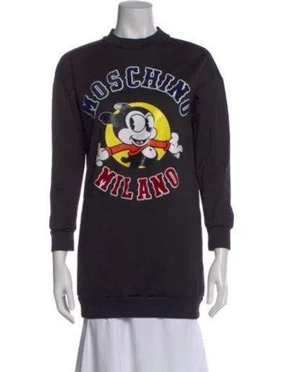Pre-owned Moschino Graphic Print Crew Neck Sweatshirt In Black