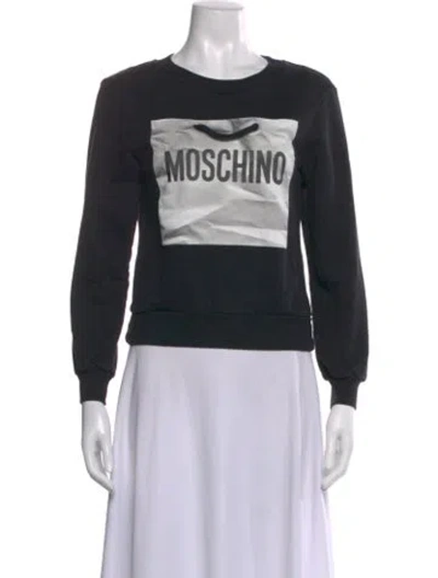 Pre-owned Moschino Graphic Print Crew Neck Sweatshirt In Black