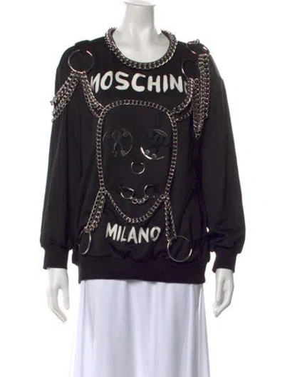 Pre-owned Moschino Graphic Print Crew Neck Sweatshirt In Black