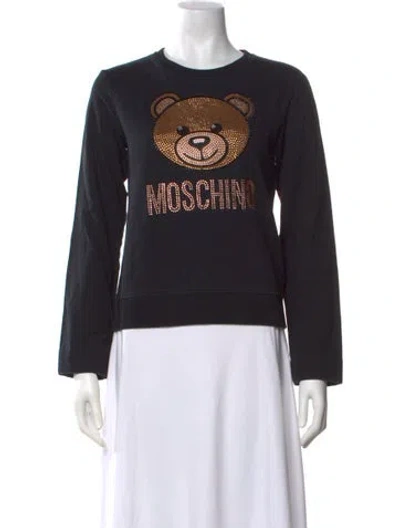 Pre-owned Moschino Graphic Print Crew Neck Sweatshirt In Black