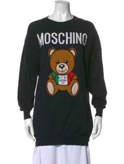 Pre-owned Moschino Graphic Print Crew Neck Sweatshirt In Black