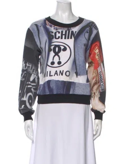 Pre-owned Moschino Graphic Print Crew Neck Sweatshirt In Blue