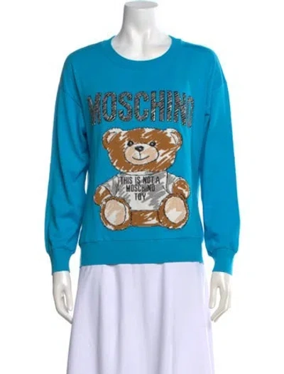 Pre-owned Moschino Graphic Print Crew Neck Sweatshirt In Blue