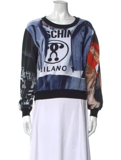 Pre-owned Moschino Graphic Print Crew Neck Sweatshirt In Blue