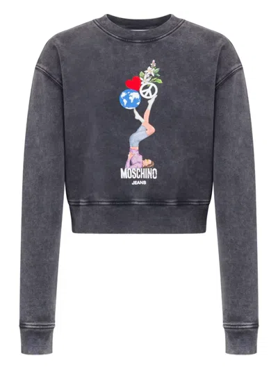 Moschino Graphic-print Crew-neck Sweatshirt In Gray