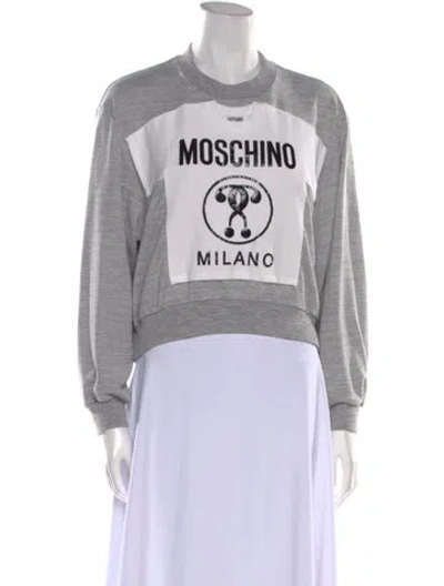 Pre-owned Moschino Graphic Print Crew Neck Sweatshirt In Gray