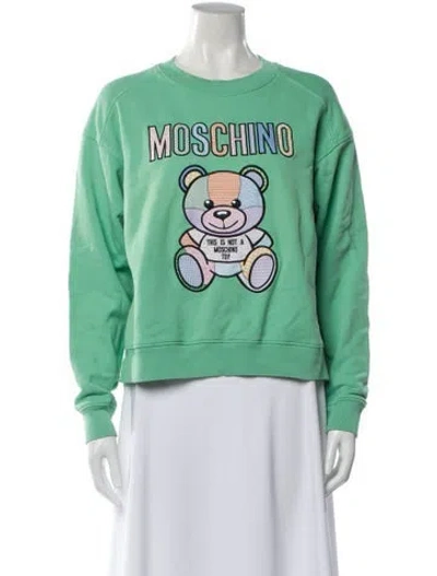Pre-owned Moschino Graphic Print Crew Neck Sweatshirt In Green