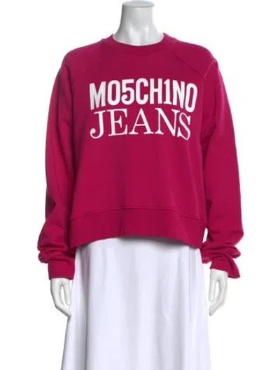 Pre-owned Moschino Graphic Print Crew Neck Sweatshirt In Pink