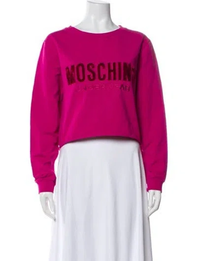 Pre-owned Moschino Graphic Print Crew Neck Sweatshirt In Pink