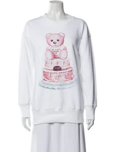 Pre-owned Moschino Graphic Print Crew Neck Sweatshirt In White