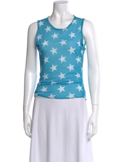 Pre-owned Moschino Graphic Print Crew Neck Top In Blue