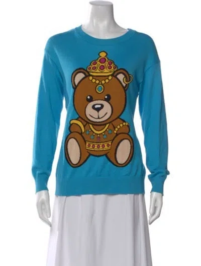 Pre-owned Moschino Graphic Print Crew Neck Top In Blue