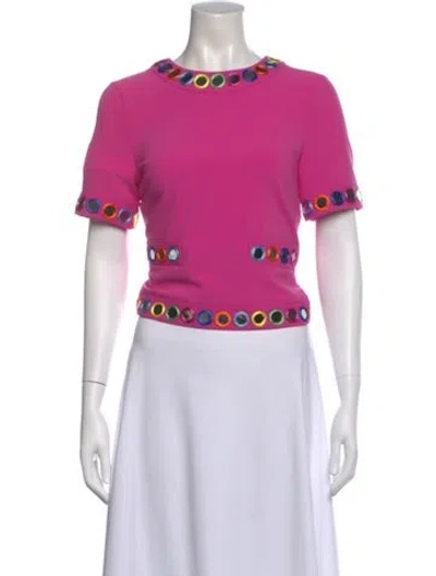 Pre-owned Moschino Graphic Print Crew Neck Top In Pink