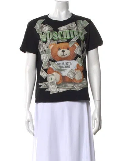 Pre-owned Moschino Graphic Print Crew Neck T-shirt In Black
