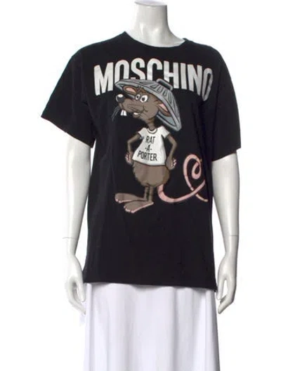 Pre-owned Moschino Graphic Print Crew Neck T-shirt In Black