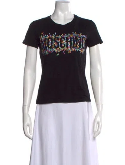 Pre-owned Moschino Graphic Print Crew Neck T-shirt In Black