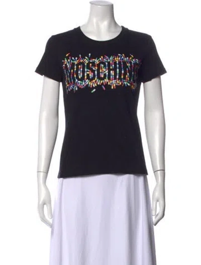 Pre-owned Moschino Graphic Print Crew Neck T-shirt In Black