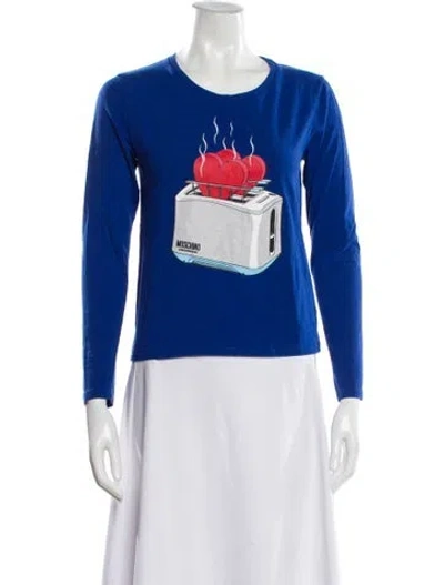 Pre-owned Moschino Graphic Print Crew Neck T-shirt In Blue