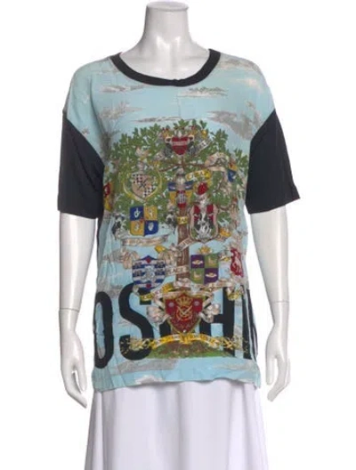 Pre-owned Moschino Graphic Print Crew Neck T-shirt In Blue