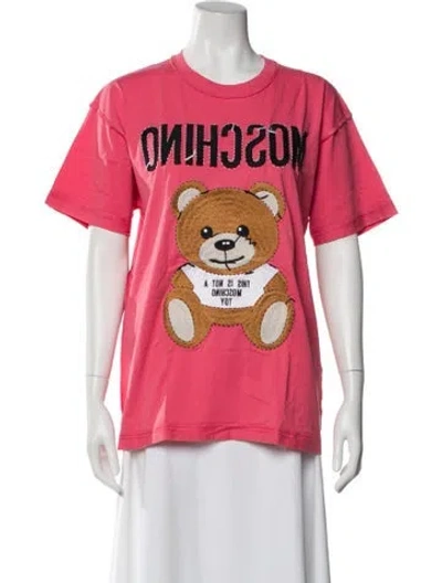 Pre-owned Moschino Graphic Print Crew Neck T-shirt In Pink