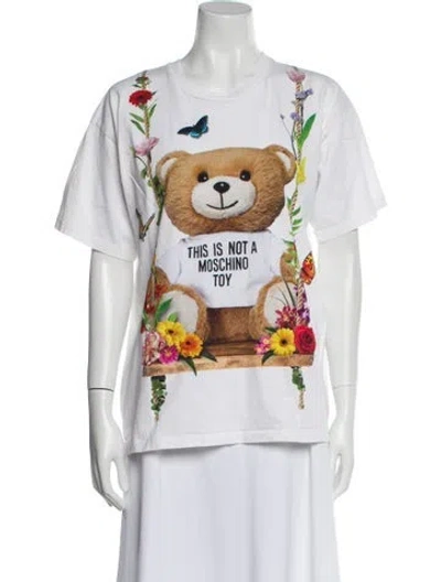 Pre-owned Moschino Graphic Print Crew Neck T-shirt In White