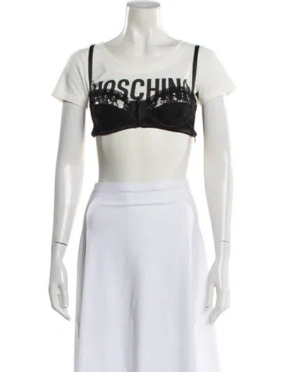 Pre-owned Moschino Graphic Print Crew Neck T-shirt In White
