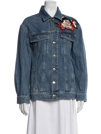 Pre-owned Moschino Graphic Print Denim Jacket In Blue