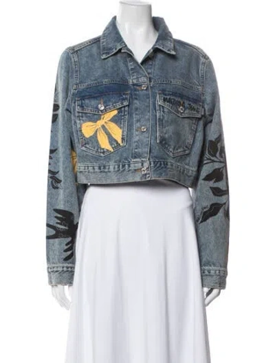 Pre-owned Moschino Graphic Print Denim Jacket In Blue