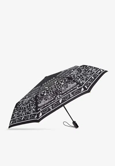 Moschino Graphic-print Folding Umbrella In Black