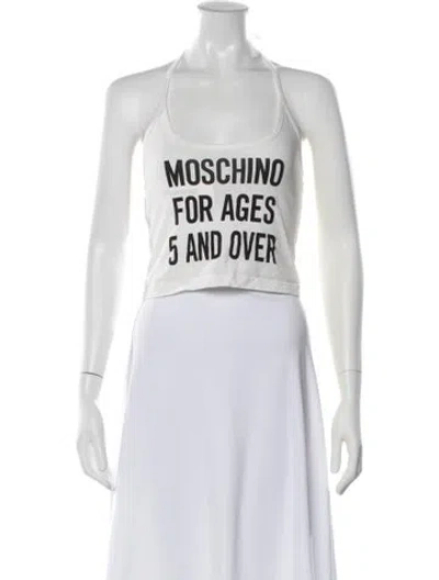 Pre-owned Moschino Graphic Print Halterneck Crop Top In White