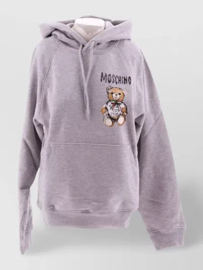 Moschino Graphic Print Hooded Kangaroo Pocket Hoodie In Purple