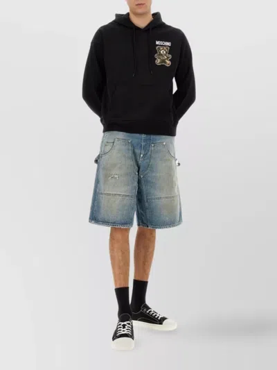 Moschino Graphic Print Hooded Sweater With Kangaroo Pocket In Black